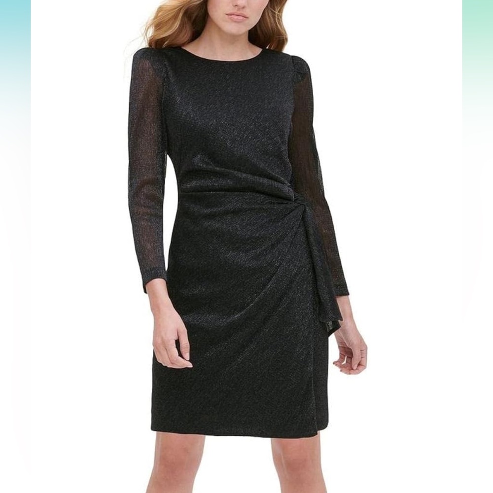 Tommy Hilfiger Womens Black Shimmer Long Sleeve Knee Length Sz10